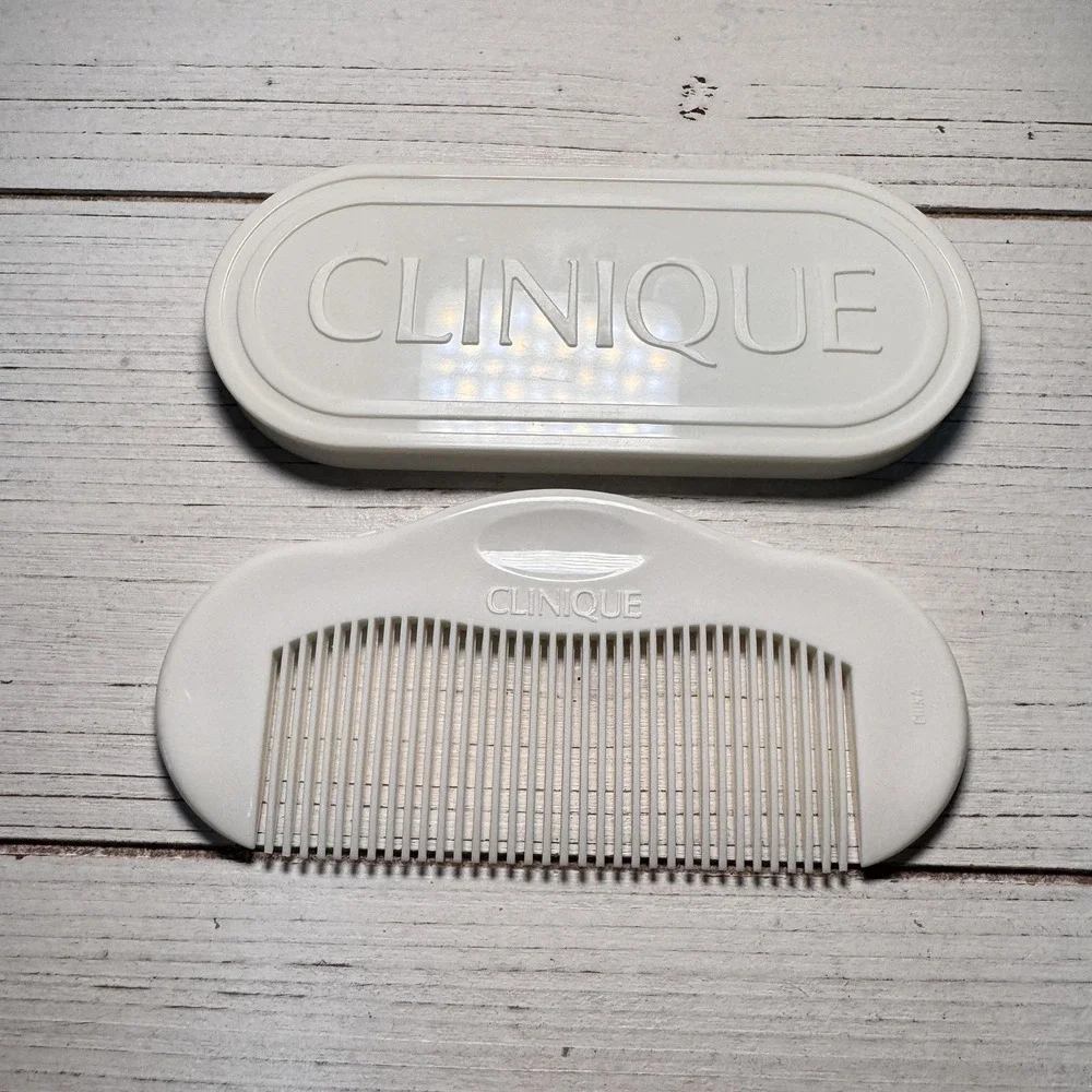 Clinique‎ Comb Mirror Compact Set Vintage Travel Snap Together White Plastic